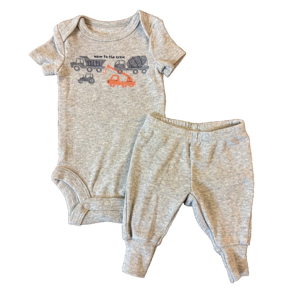 Carters Preemie Baby Boy Outfit Bodysuit Gray Pants Construction New To Crew Set